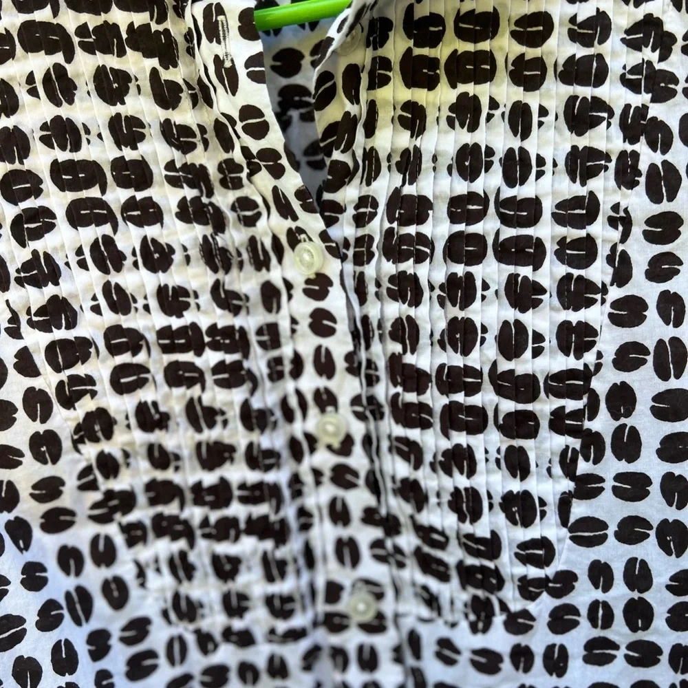 Kate Spade size 4 Coffee Bean print cotton madras Henley blouse novelty office